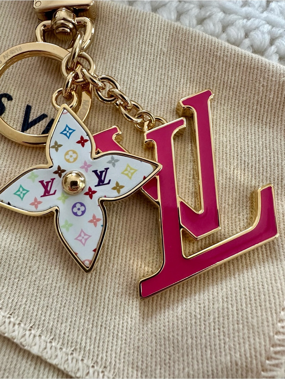 LV x TM authentic white Multicolor Monogram Key Holder /bag charm